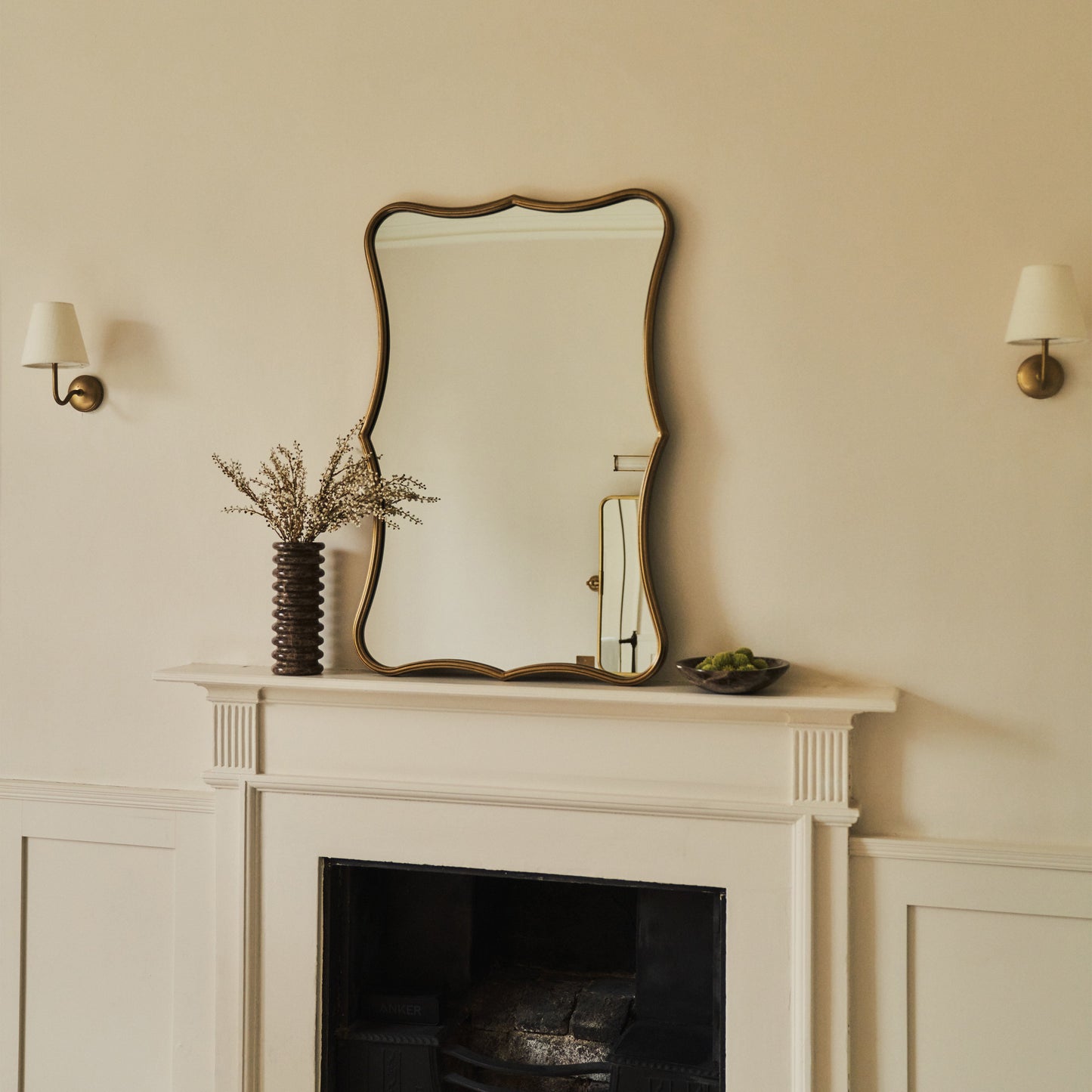 Elise - Specchio Sopra Camino Stile Art Déco in Metallo Oro 90cm x 60cm