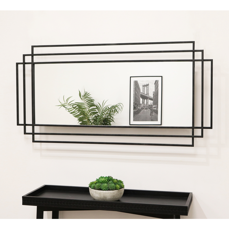 Amalfi - Specchio Rettangolare Grande in Metallo Nero 140cm x 70cm