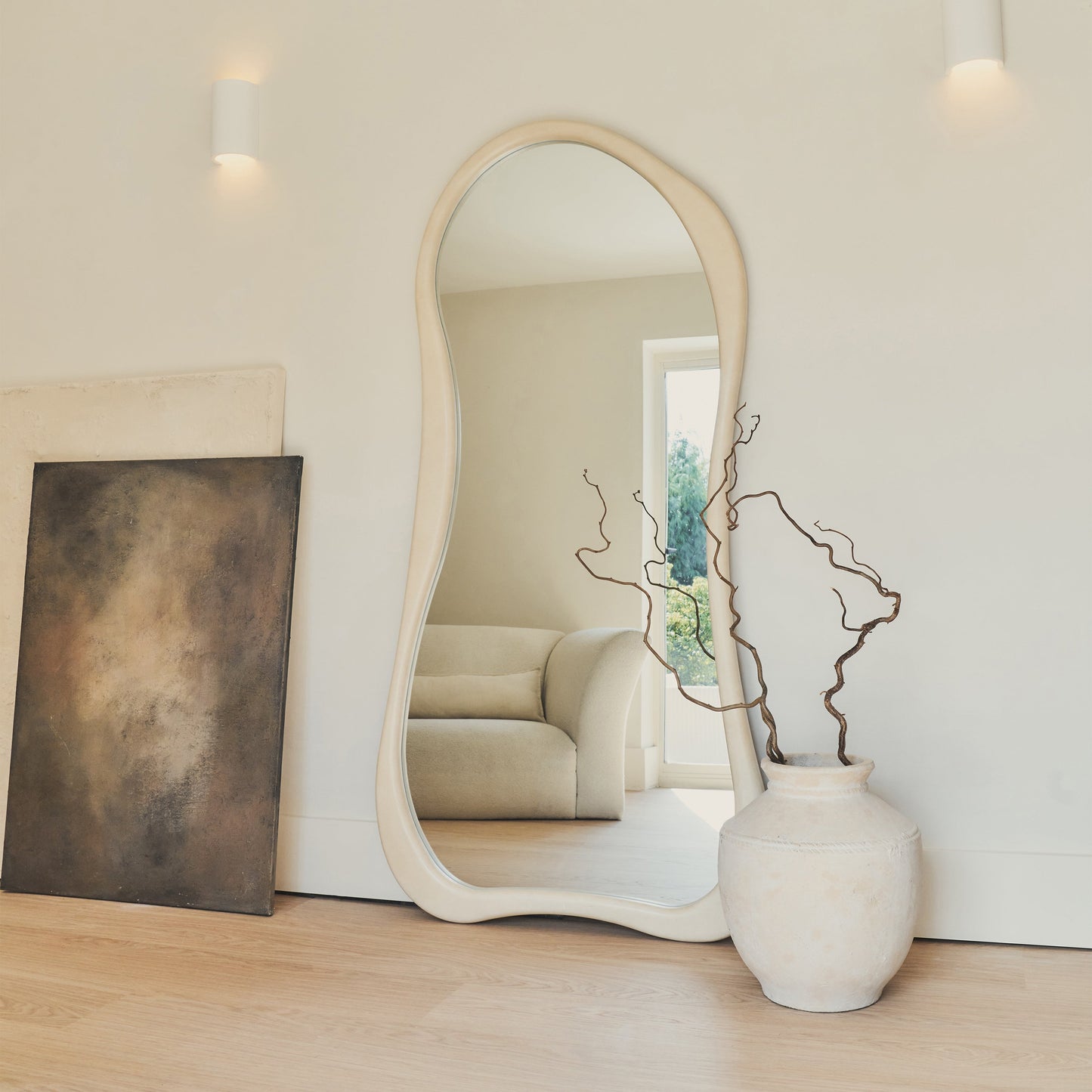 Arcurva - Specchio Irregolare Grande a Figura Intera in Cemento 170cm x 85cm