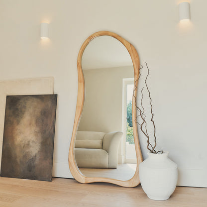 Arcurva - Specchio Irregolare Grande Intero in Legno Chiaro 170cm x 85cm