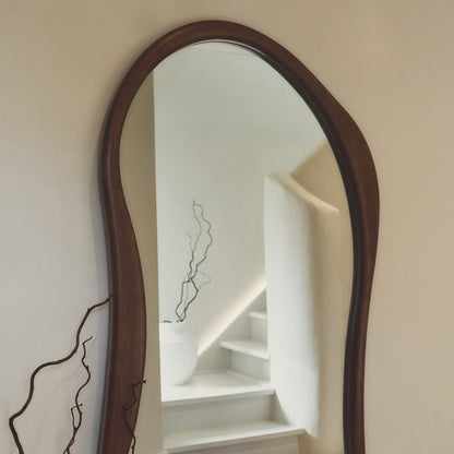 Arcurva - Specchio Irregolare Grande a Figura Intera in Legno Scuro 170cm x 85cm