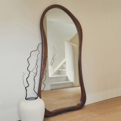 Arcurva - Specchio Irregolare Grande a Figura Intera in Legno Scuro 170cm x 85cm