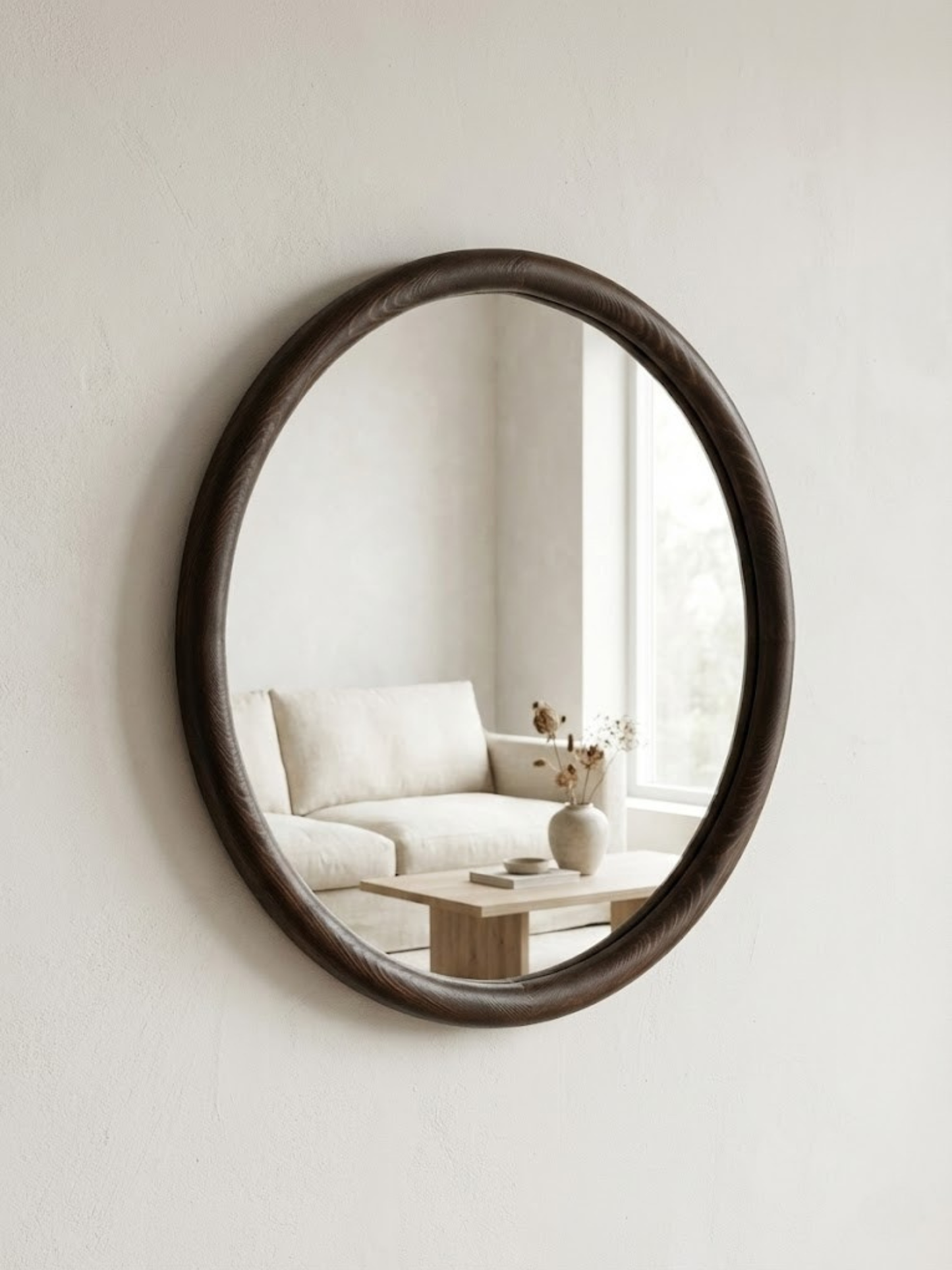 ELIN – Specchio da parete rotondo Japandi in legno 70 cm