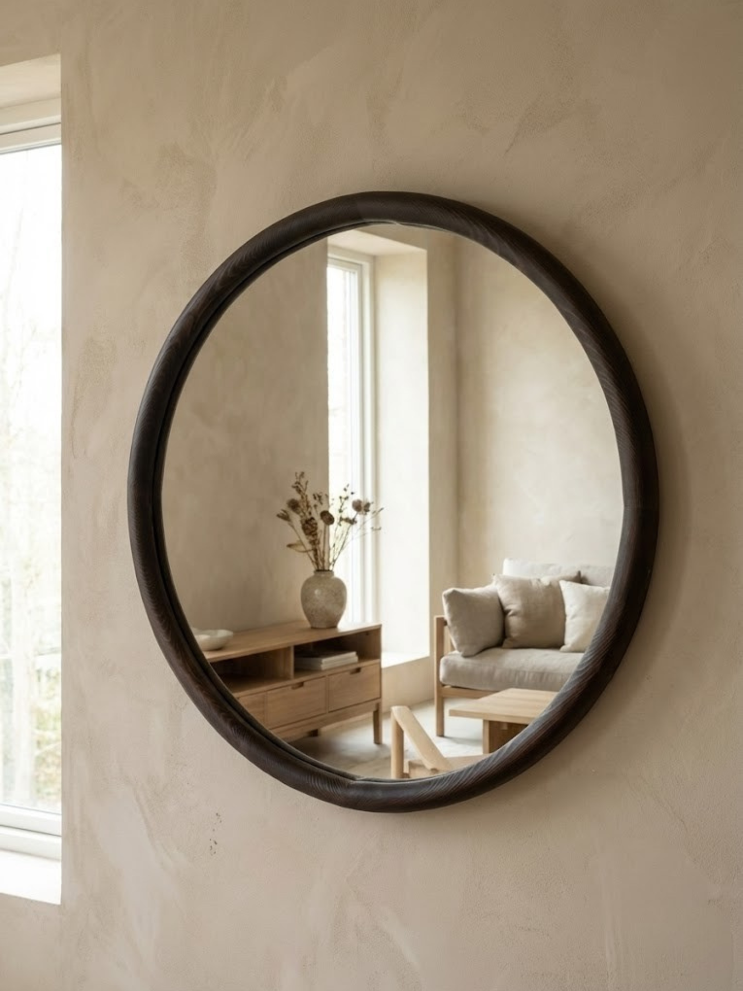 ELIN – Specchio da parete rotondo Japandi in legno 70 cm
