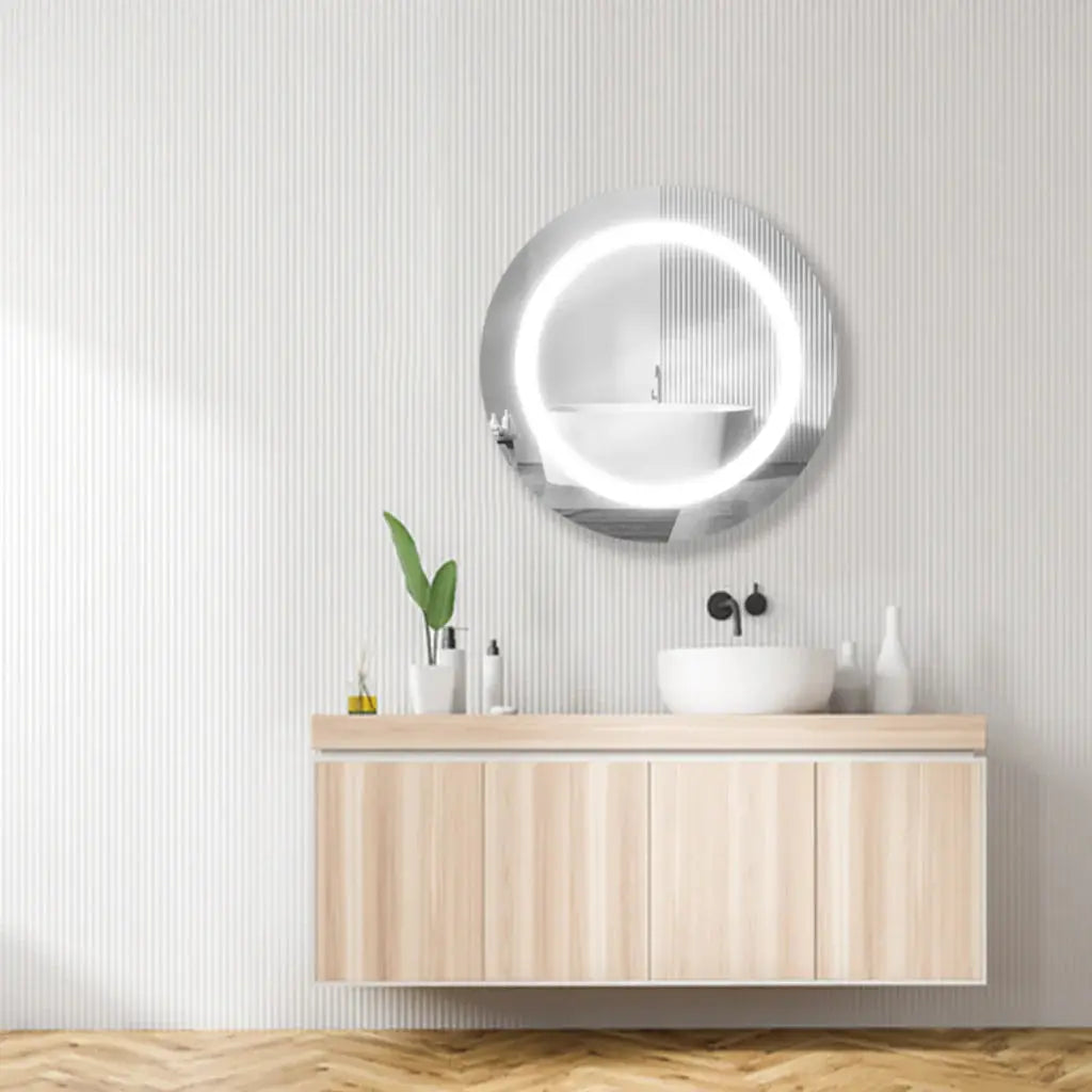 Specchio Rotondo Moderno Retroilluminato a LED con Design Sabbiato Perimetrale