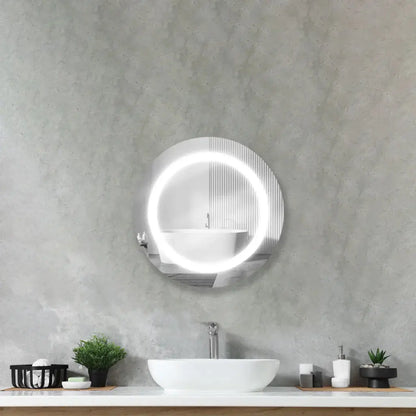 Specchio Rotondo Moderno Retroilluminato a LED con Design Sabbiato Perimetrale