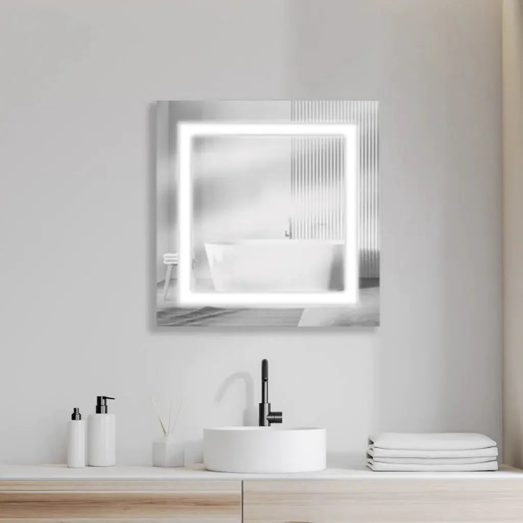 Specchio LED Retroilluminato Quadrato Moderno - Decorazione Parete in Vetro Satinato