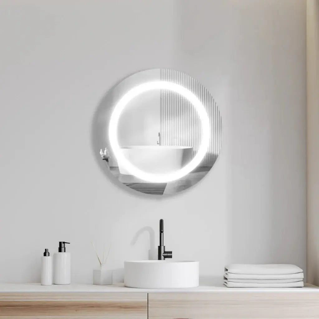 Specchio Rotondo Moderno Retroilluminato a LED con Design Sabbiato Perimetrale