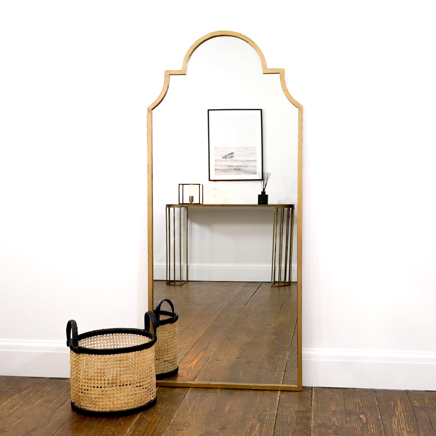 Alexandria - Specchio a Figura Intera in Metallo ad Arco Industriale Oro 159cm x 70cm