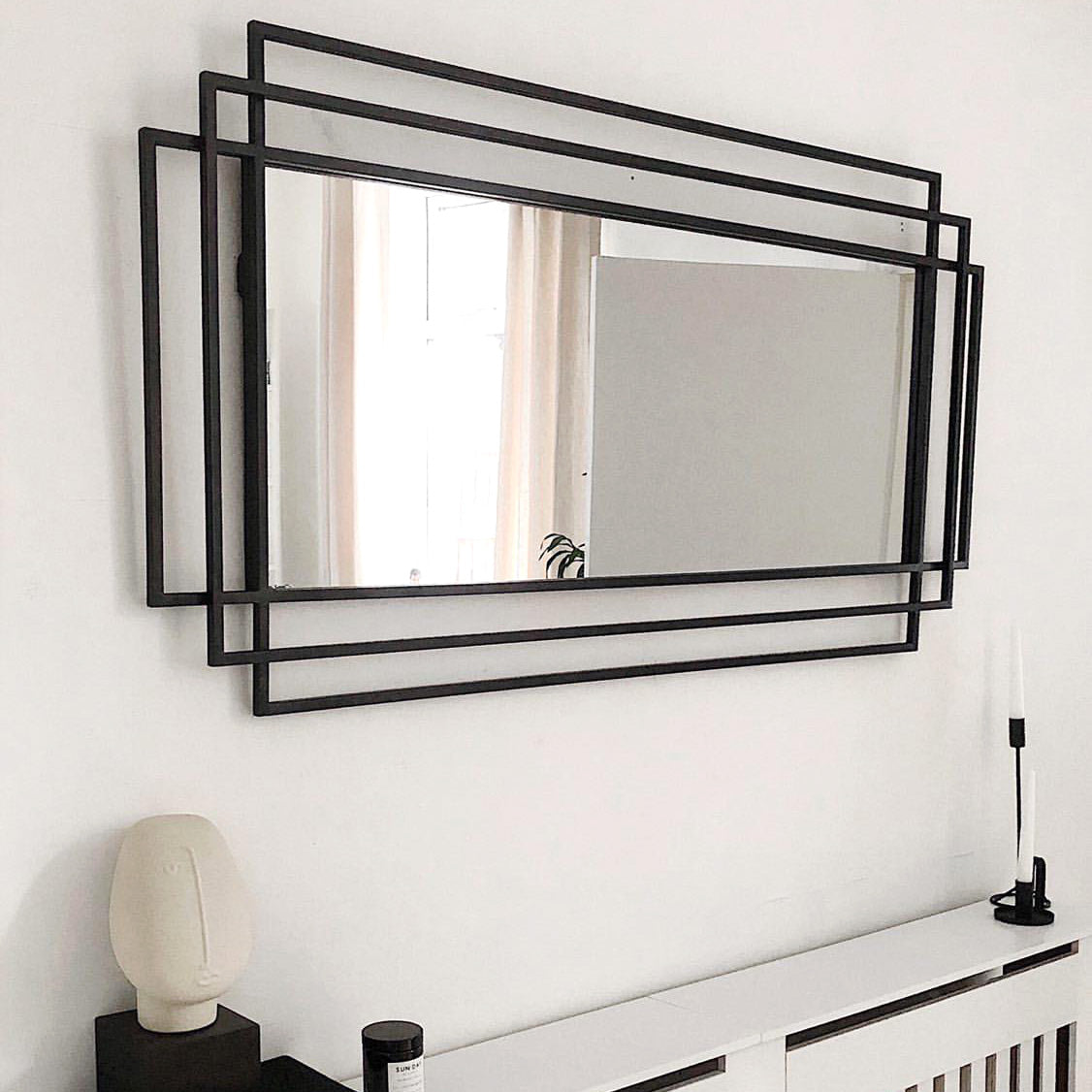 Amalfi - Specchio Rettangolare Grande in Metallo Nero 140cm x 70cm
