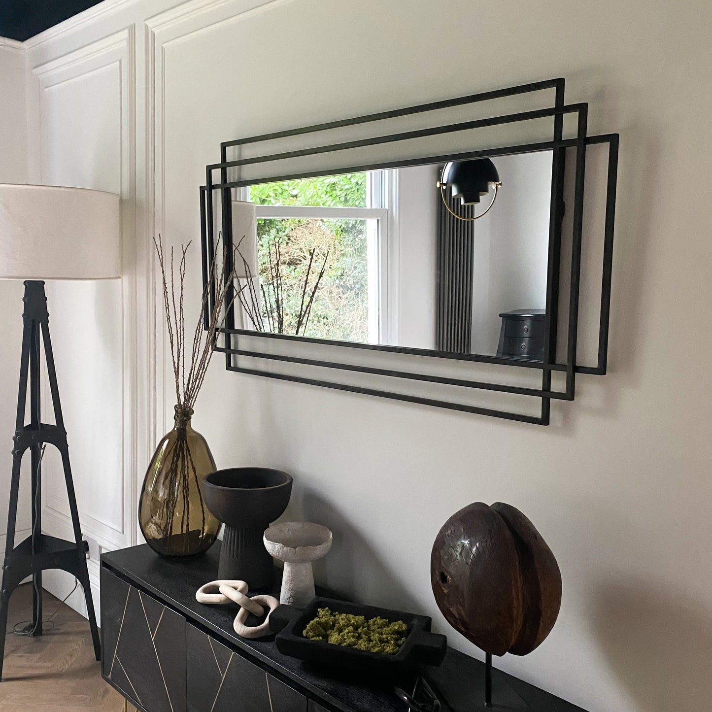 Amalfi - Specchio Rettangolare Grande in Metallo Nero 140cm x 70cm