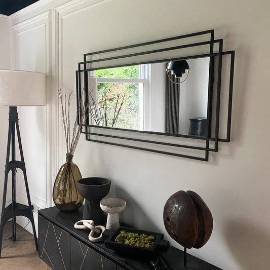 Amalfi - Specchio Rettangolare Grande in Metallo Nero 140cm x 70cm