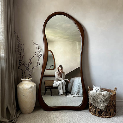 Arcurva - Specchio Irregolare Grande a Figura Intera in Legno Scuro 170cm x 85cm