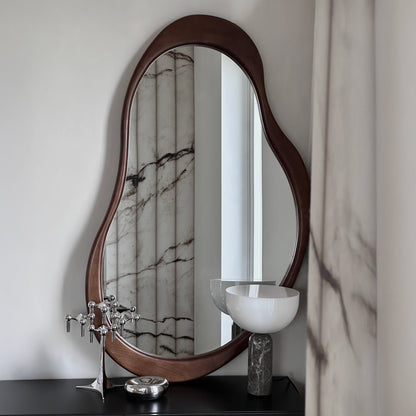 Arcurva - Specchio Irregolare Grande Sopracamino in Legno Scuro 130cm x 80cm