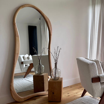 Arcurva - Specchio Irregolare Grande Intero in Legno Chiaro 170cm x 85cm