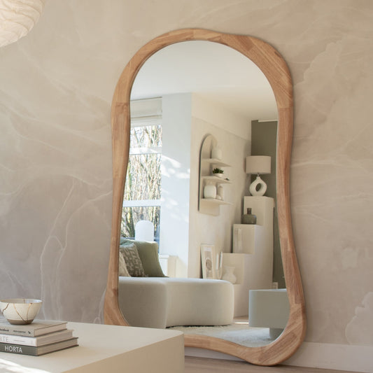 Arcurva - Specchio Irregolare Grande a Figura Intera in Legno Chiaro 190cm x 120cm