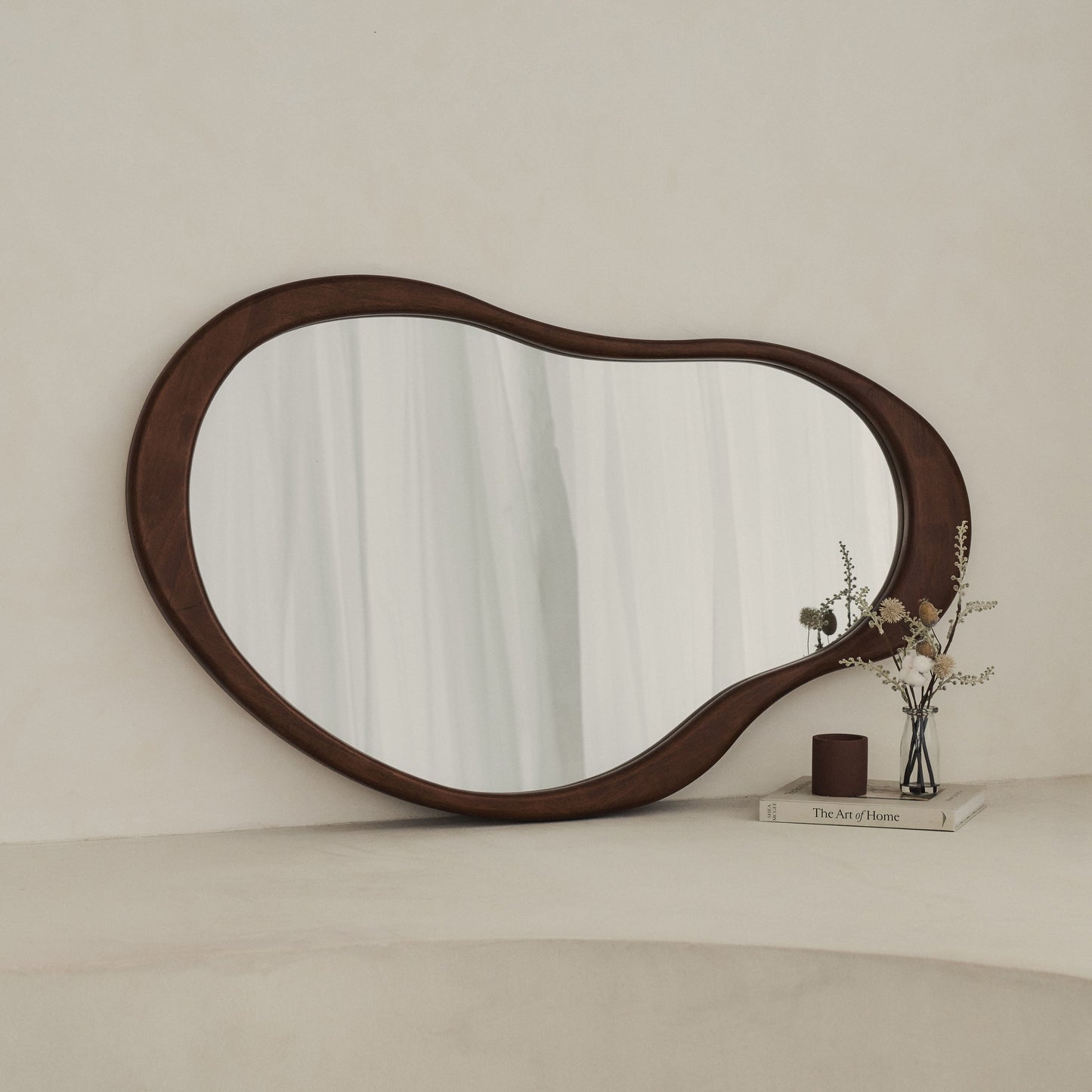 Arcurva - Specchio Irregolare Grande Sopracamino in Legno Scuro 130cm x 80cm
