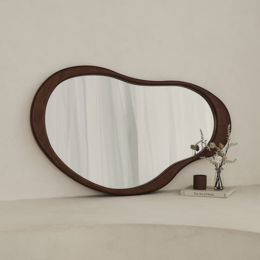 Arcurva - Specchio Irregolare Grande Sopracamino in Legno Scuro 130cm x 80cm