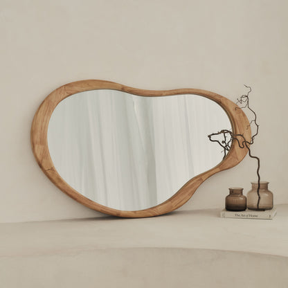 Arcurva - Specchio Irregolare Grande Sopra Camino in Legno Chiaro 130cm x 80cm