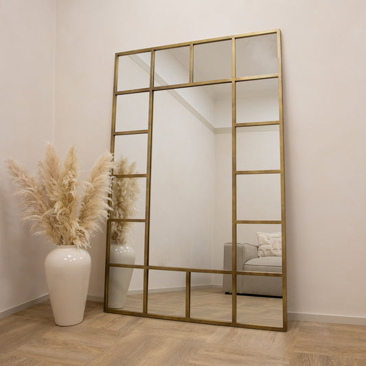 Camden - Specchio a Finestra Industriale in Metallo a Figura Intera Oro 179cm x 119cm