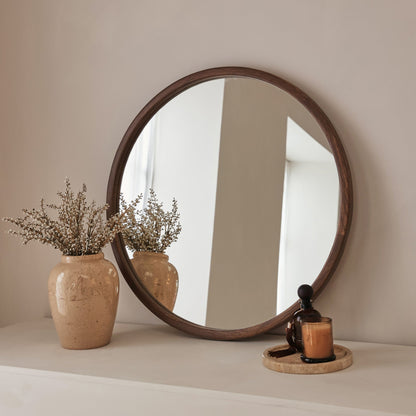 Arden - Specchio da Parete Tondo in Legno Scuro 70cm x 70cm