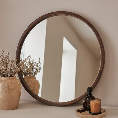 Arden - Specchio da Parete Tondo in Legno Scuro 70cm x 70cm