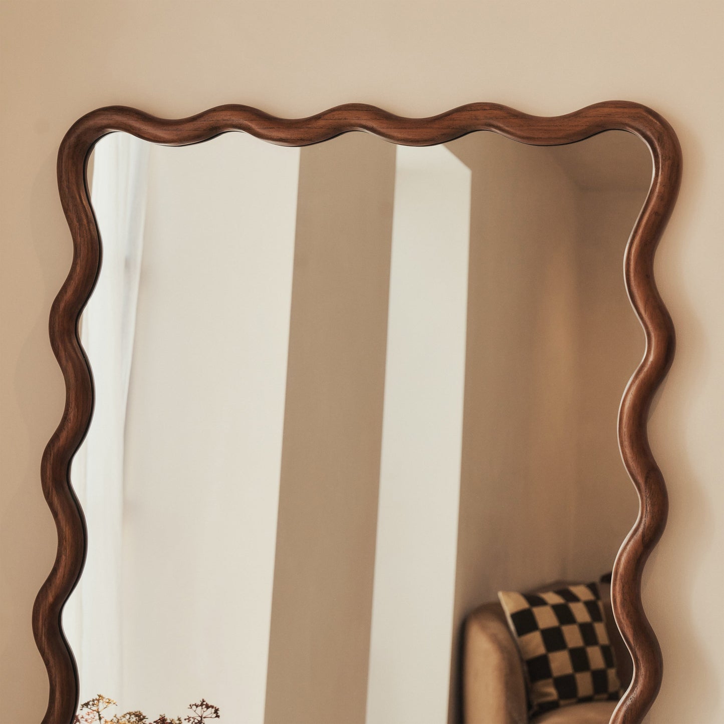 Marea - Specchio Intero Retro Ondulato in Legno Scuro 170cm x 80cm