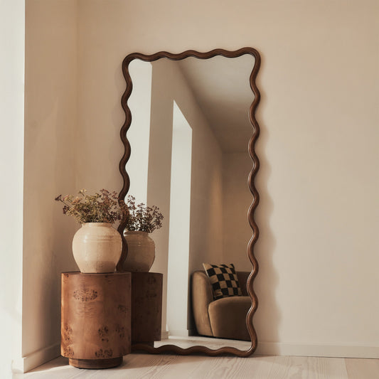 Marea - Specchio Intero Retro Ondulato in Legno Scuro 170cm x 80cm