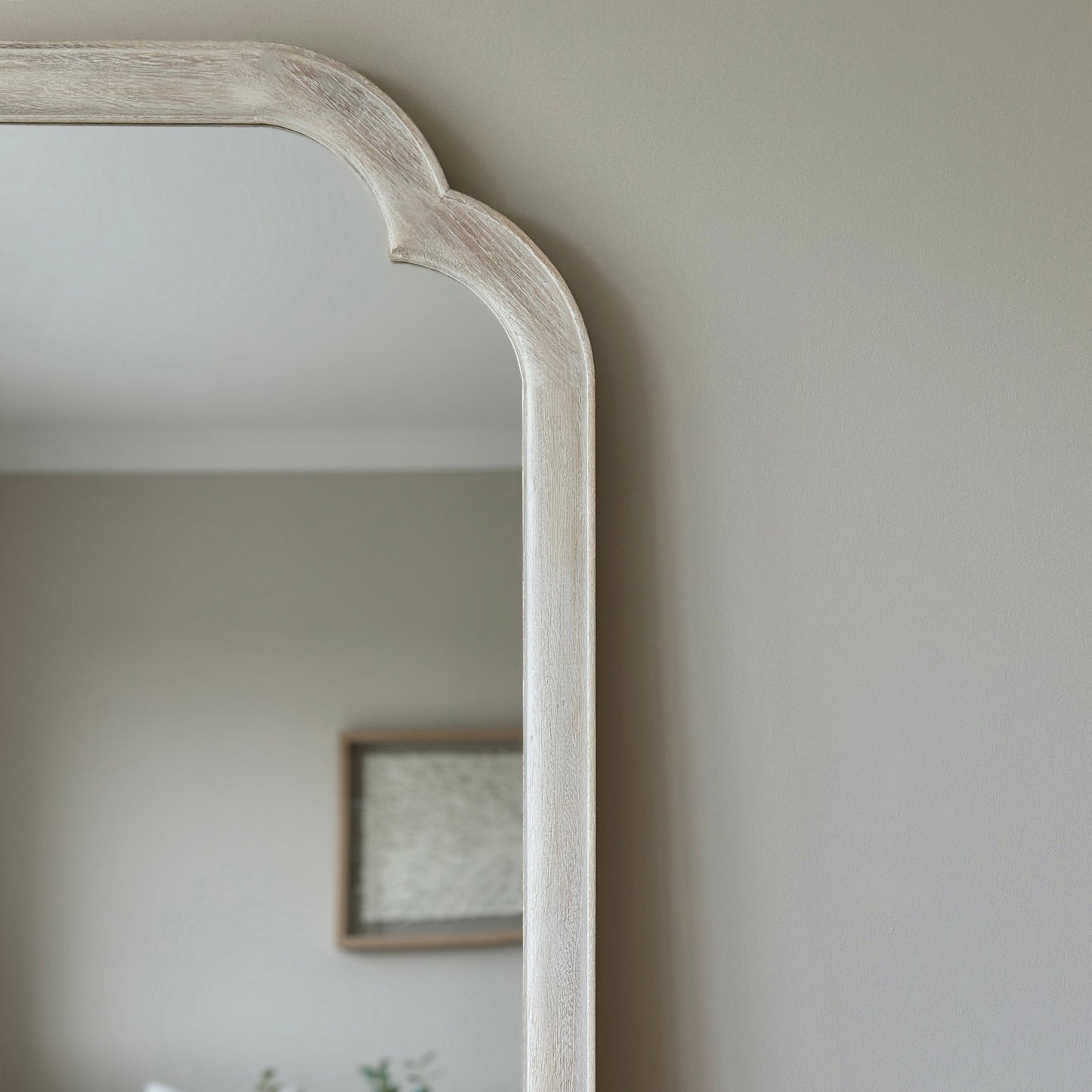 Elena - Specchio ad Arco a Figura Intera in Legno Lavato Bianco 170cm x 75cm