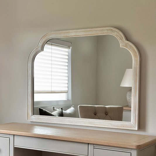 Elena - Specchio ad Arco in Legno Lavato Bianco 100cm x 75cm