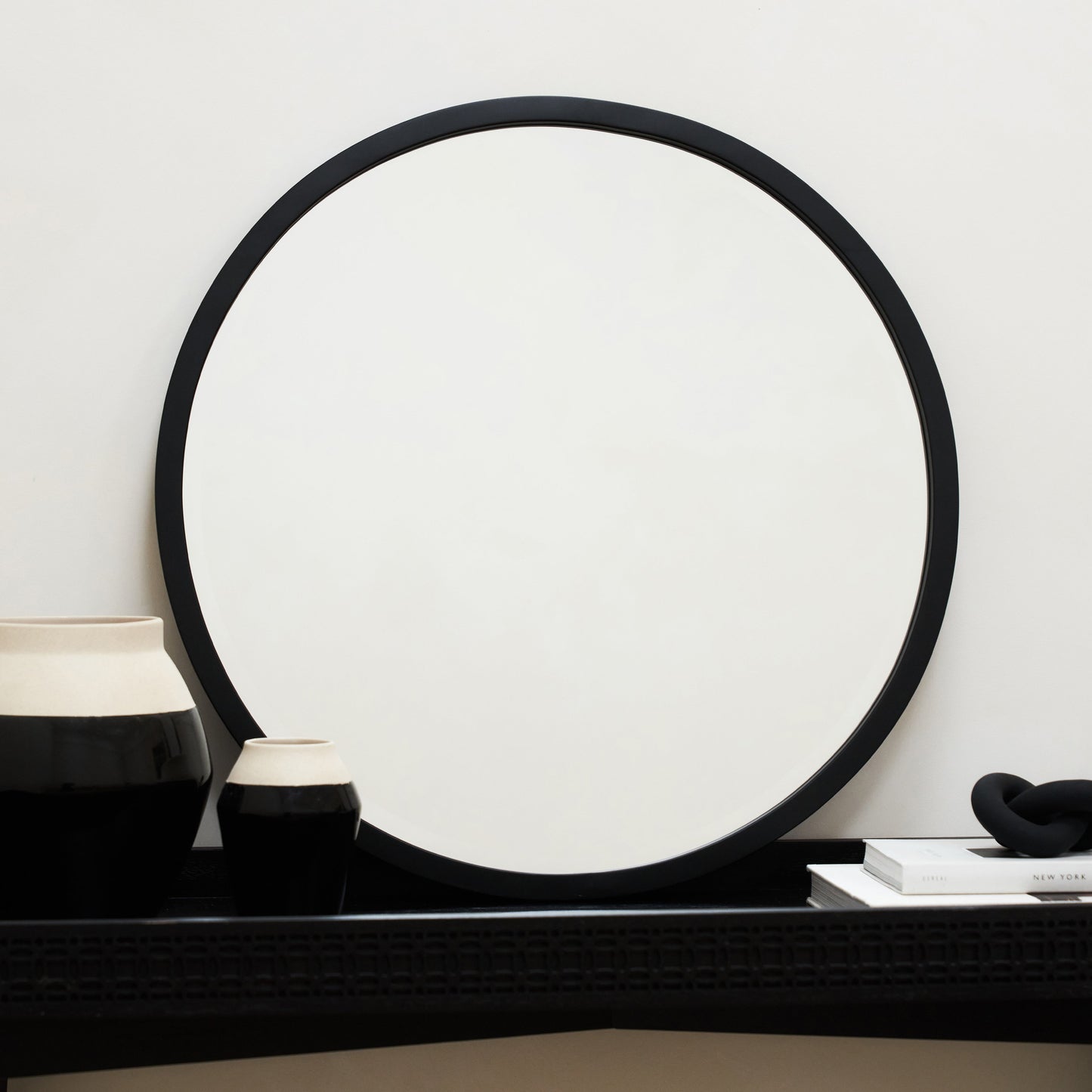 Higgins - Specchio da Parete Rotondo Moderno in Metallo Nero 60cm x 60cm