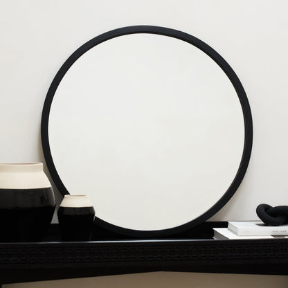 Higgins - Specchio da Parete Rotondo Moderno in Metallo Nero 60cm x 60cm