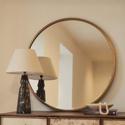 Higgins - Specchio da Parete Rotondo Moderno in Metallo Dorato 100cm x 100cm