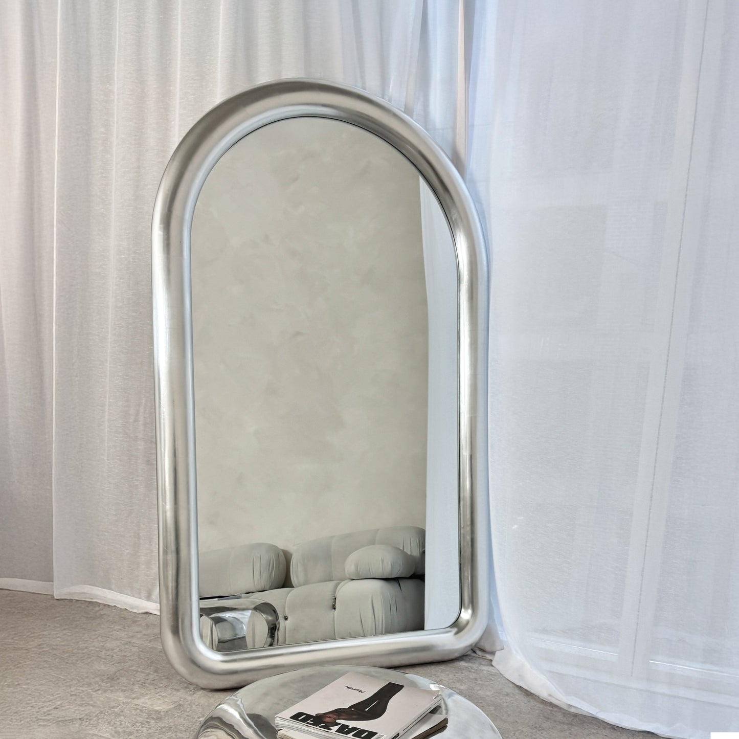Obsidian - Specchio Grande ad Arco Cromato Spazzolato a Figura Intera 200cm x 120cm