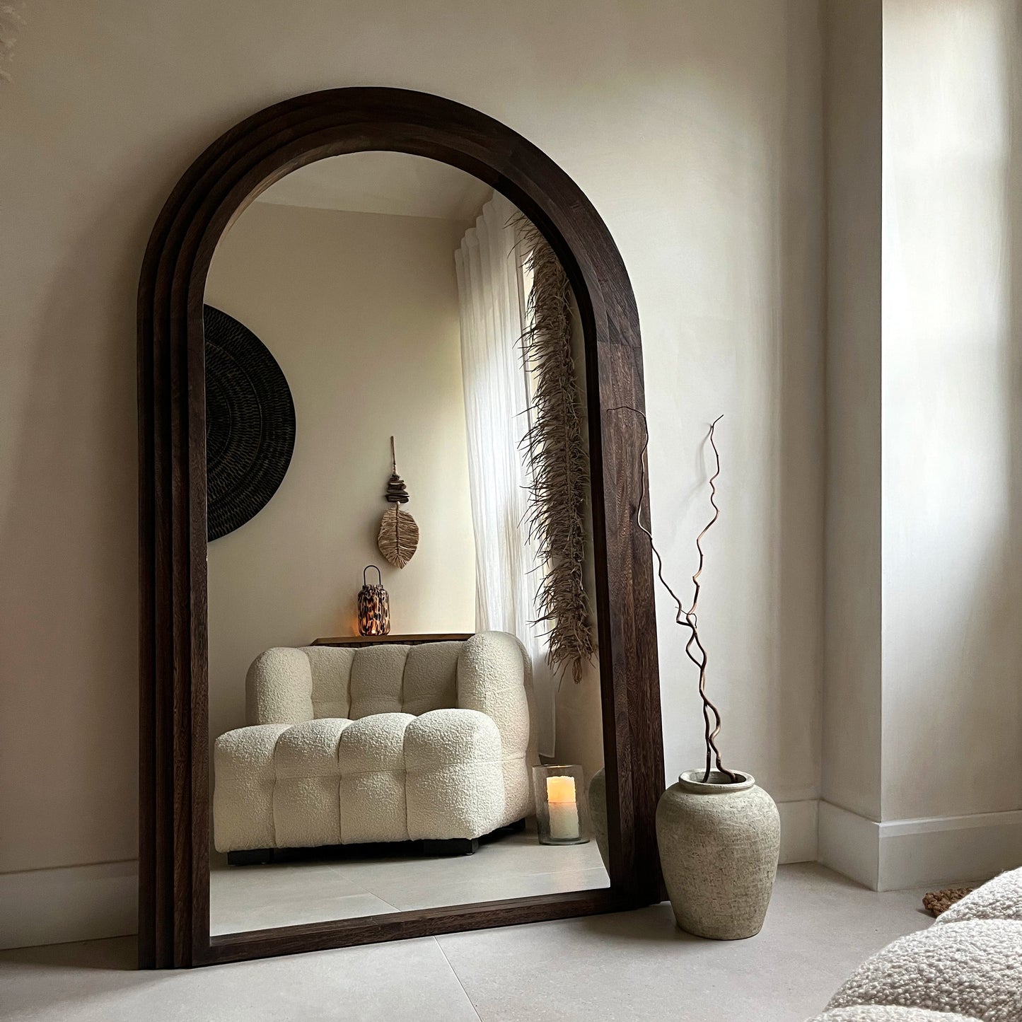 Luciana - Specchio in Legno Bruciato ad Arco Figura Intera 180cm x 110cm