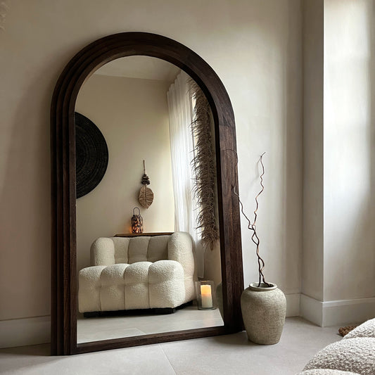 Luciana - Specchio in Legno Bruciato ad Arco Figura Intera 180cm x 110cm