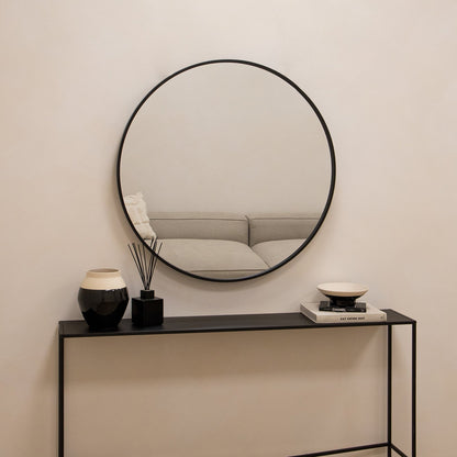 Metro - Specchio da Parete Circolare Grande in Metallo Nero 90cm x 90cm