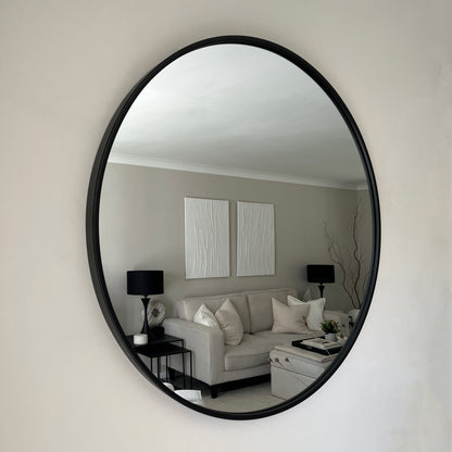 Metro - Specchio da Parete Circolare Grande in Metallo Nero 90cm x 90cm