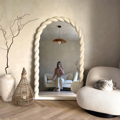 Ophelia - Specchio Grande ad Arco con Cornice a Corda Intrecciata Avorio Lucido 180cm x 105cm