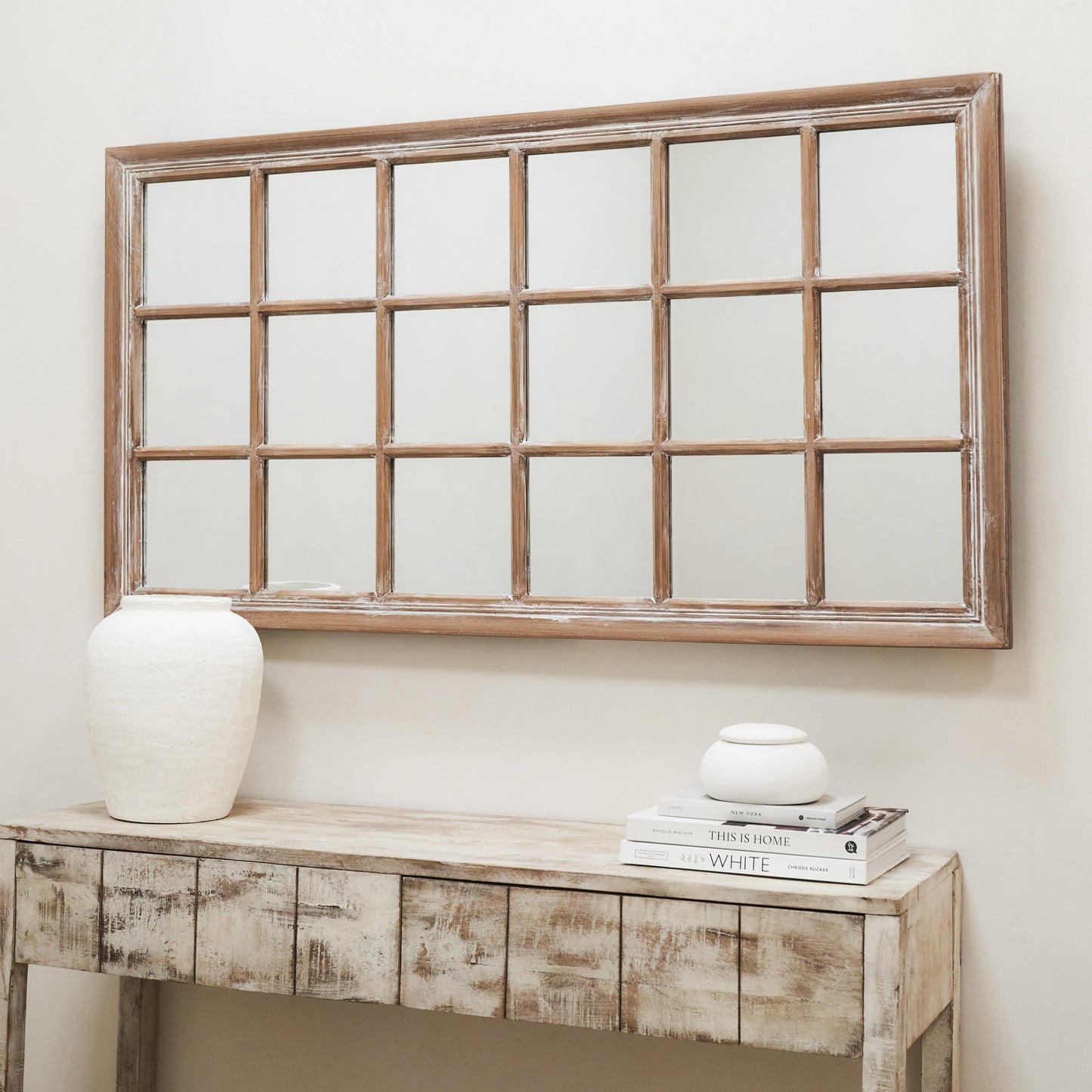 Sasha - Specchio a Finestra Rettangolare Rovere Shabby Chic 134cm x 70cm