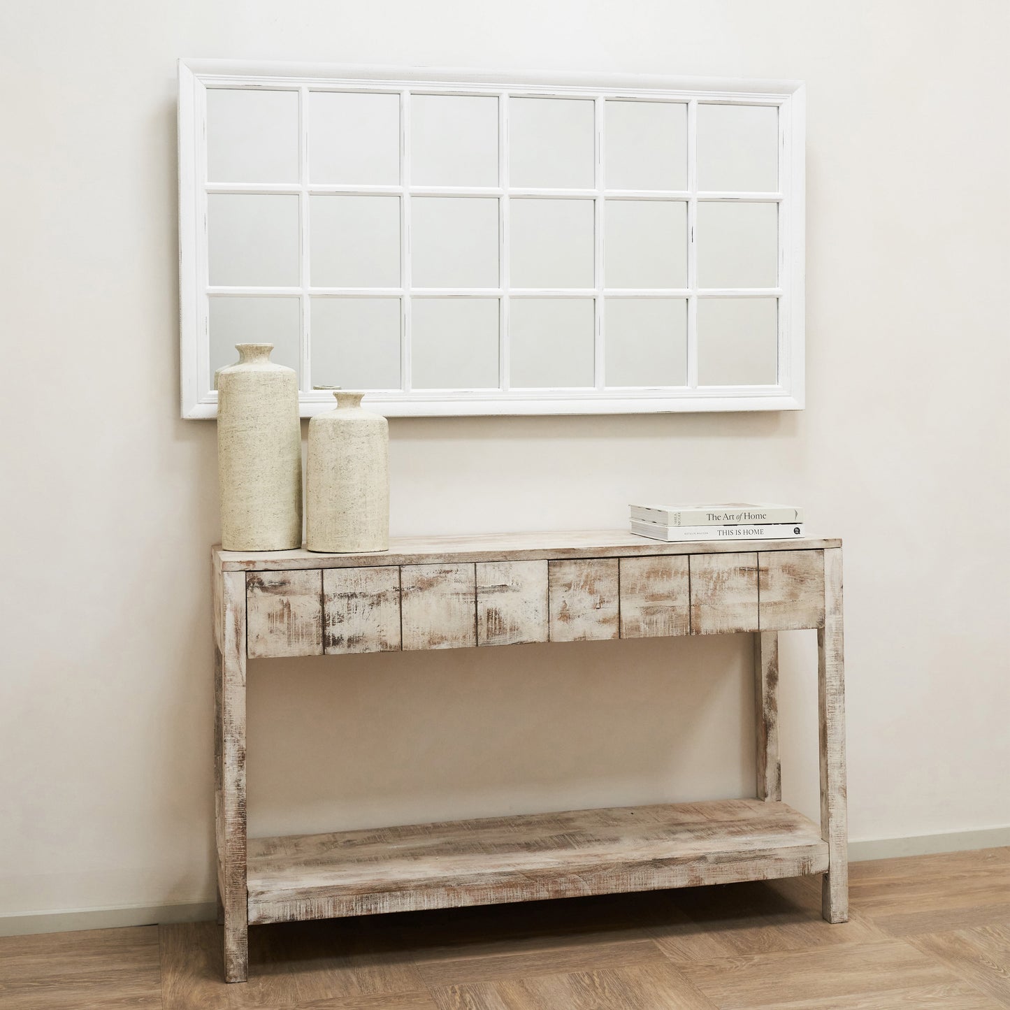 Sasha - Specchio a Finestra Rettangolare Shabby Chic Bianco 134cm x 70cm