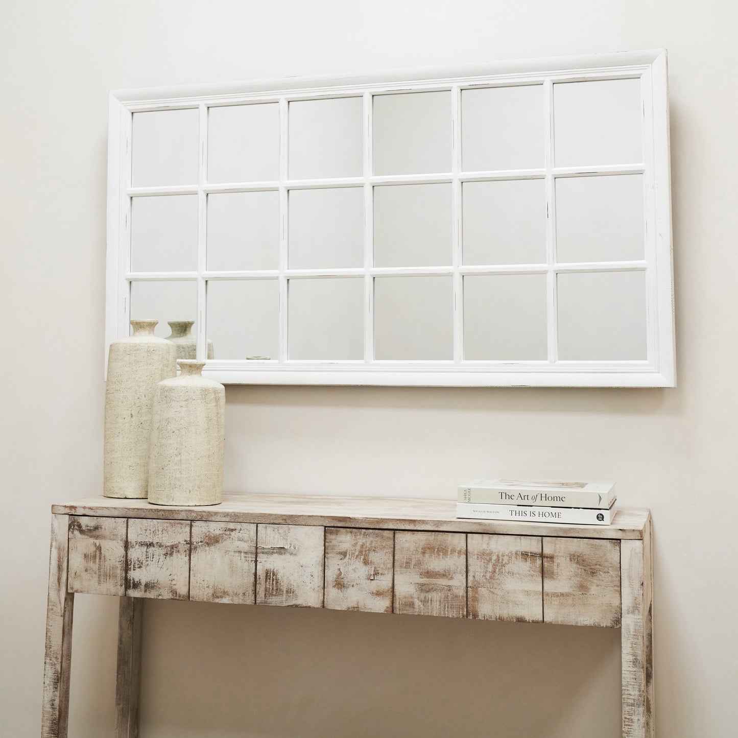 Sasha - Specchio a Finestra Rettangolare Shabby Chic Bianco 134cm x 70cm