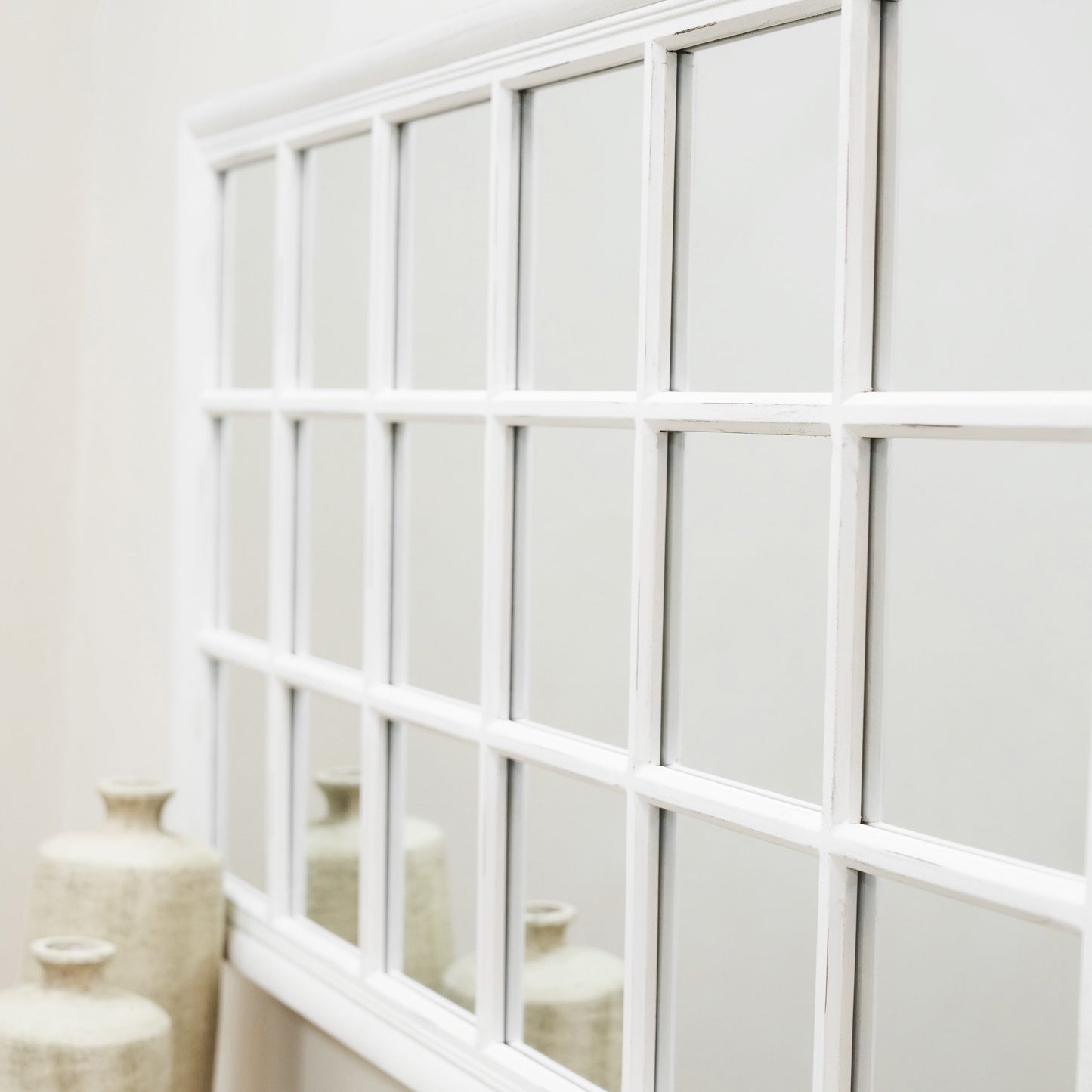 Sasha - Specchio a Finestra Rettangolare Shabby Chic Bianco 134cm x 70cm
