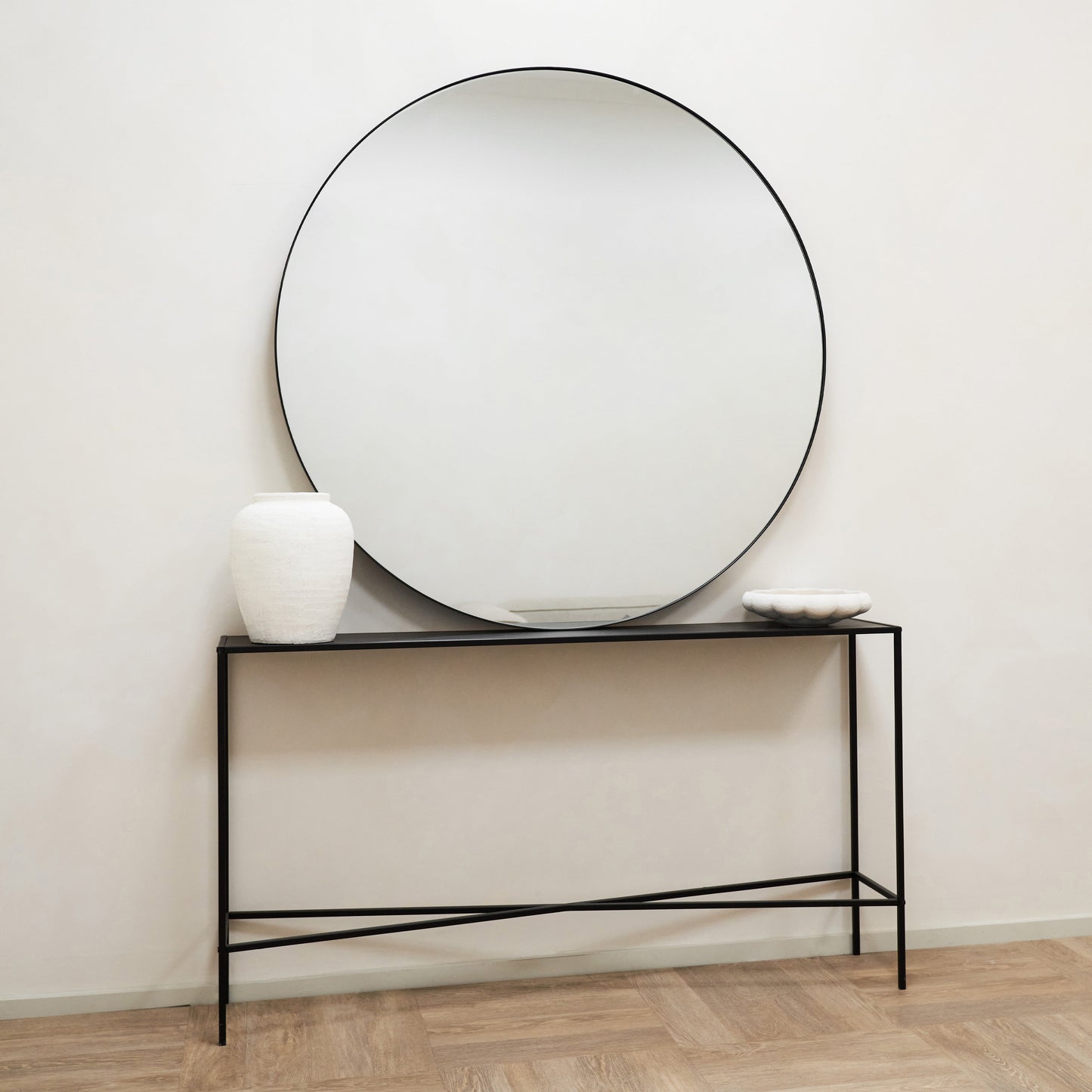 Theo - Specchio da Parete Grande Rotondo in Metallo Nero 120cm x 120cm