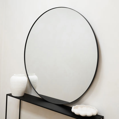 Theo - Specchio da Parete Grande Rotondo in Metallo Nero 120cm x 120cm