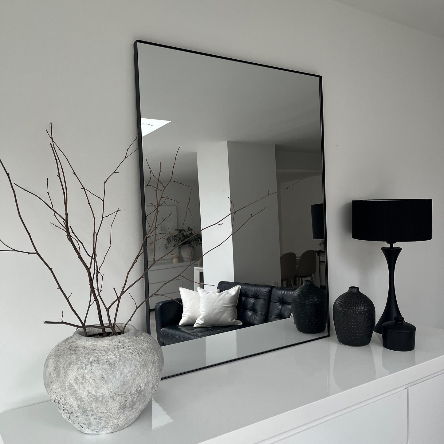 Theo - Specchio da Parete Grande Rettangolare in Metallo Nero 120cm x 90cm