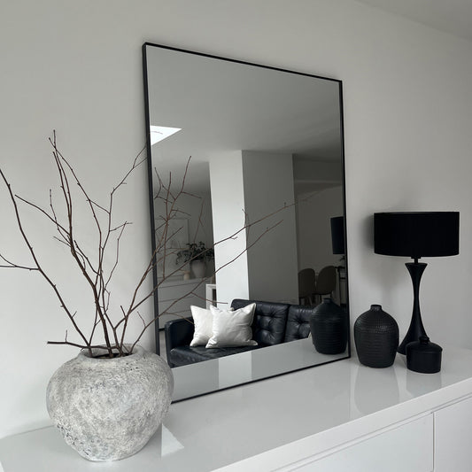 Theo - Specchio da Parete Grande Rettangolare in Metallo Nero 120cm x 90cm