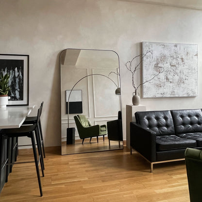 Theo - Specchio Grande in Metallo Curvo Nero Intero 200cm x 120cm