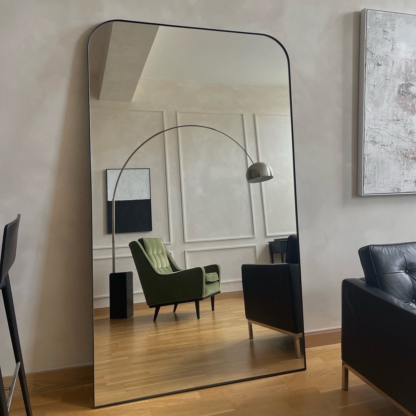 Theo - Specchio Grande in Metallo Curvo Nero Intero 200cm x 120cm