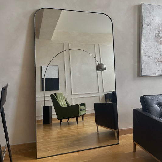 Theo - Specchio Grande in Metallo Curvo Nero Intero 200cm x 120cm